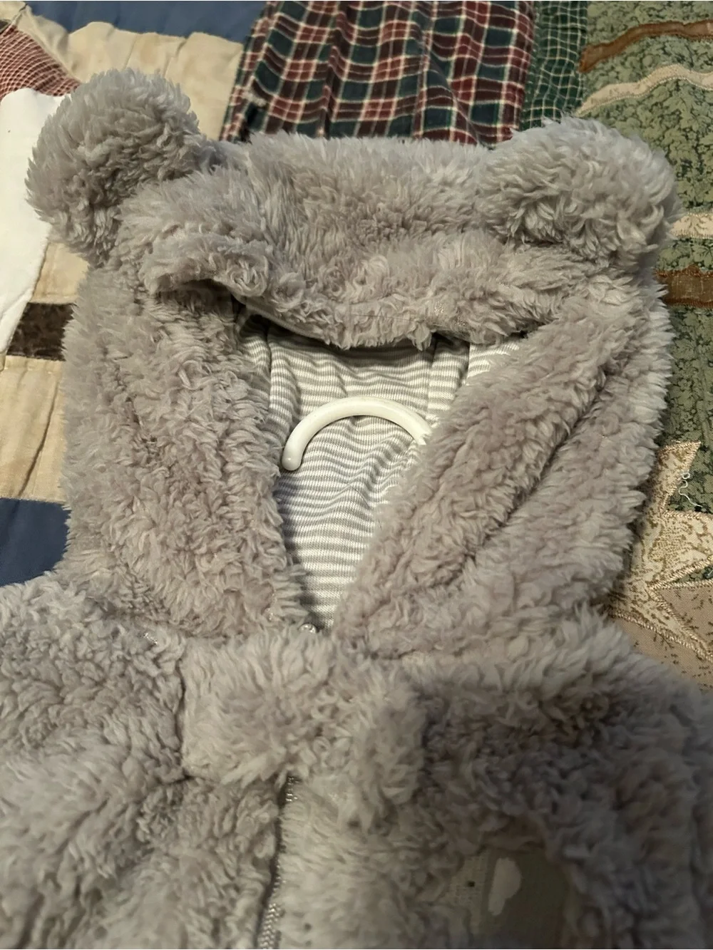 Carter's Light Gray Plush Bear Hooded Baby One-Piece Footie